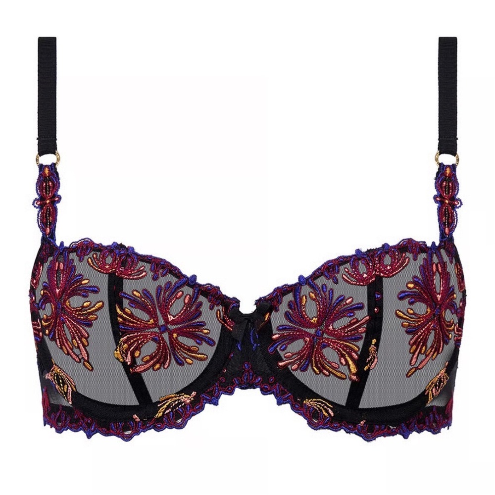 Chantelle C26050 Sheer Embroidered Demi Bra Black Purple Gold 36DDD 36E 80F